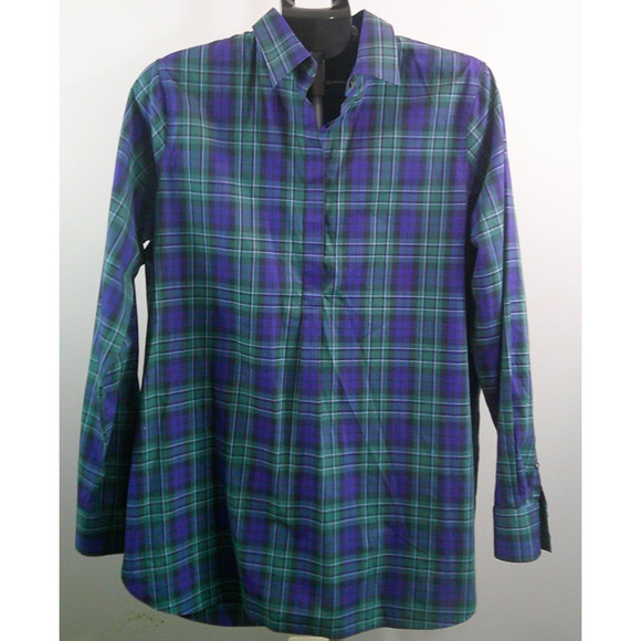 Lands' End Women's 14 Tall Button-Down Shirt – Blue & Green Plaid, Long Sleeve - Picture 1 of 5